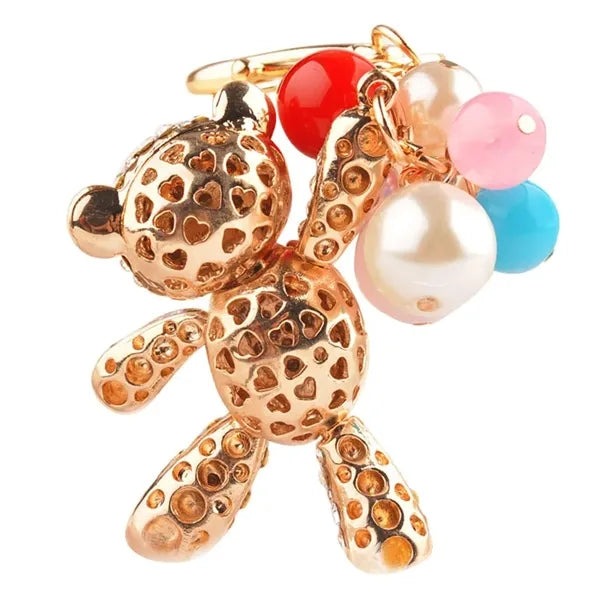 Women's Zinc Alloy Metal 3D Crystal Teddy Bear with Ball Cha