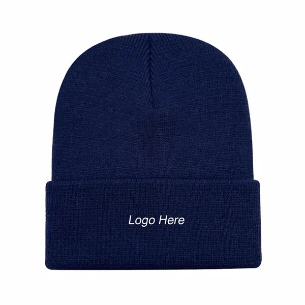 Knit Beanie With Embroidery Folding Cuff