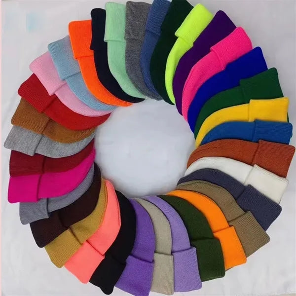 Knit Beanie With Embroidery Folding Cuff