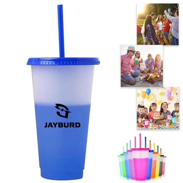 24 Oz Color Changing Cup With Lid And Straw