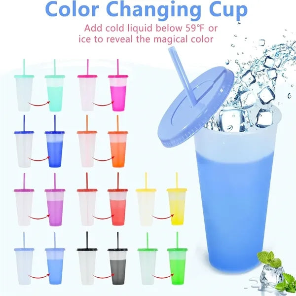 24 Oz Color Changing Cup With Lid And Straw