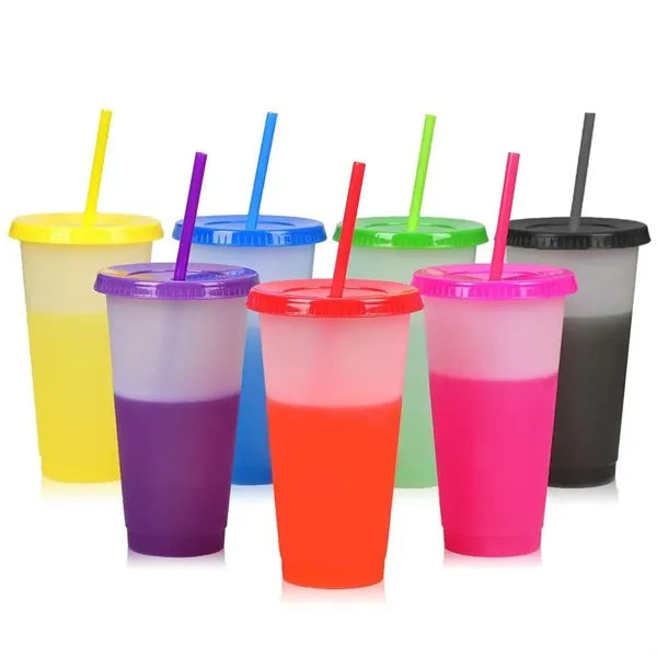 24 Oz Color Changing Cup With Lid And Straw