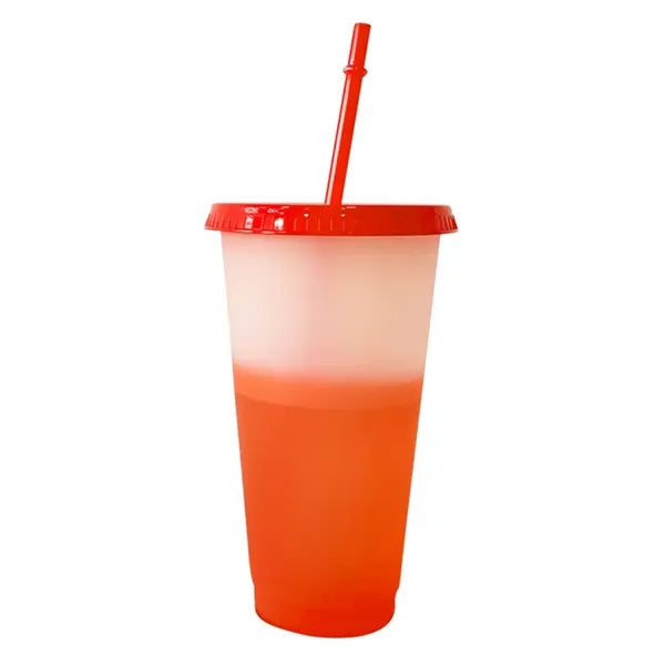 24 Oz Color Changing Cup With Lid And Straw