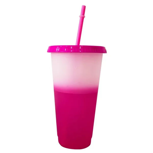 24 Oz Color Changing Cup With Lid And Straw