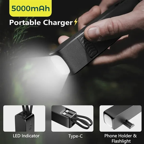 LED Flashlight 5000mah Power Bank With Charging Cable