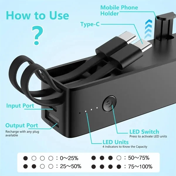 LED Flashlight 5000mah Power Bank With Charging Cable