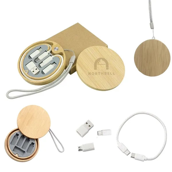Round Bamboo Multi-Function Data Cable Storage Box
