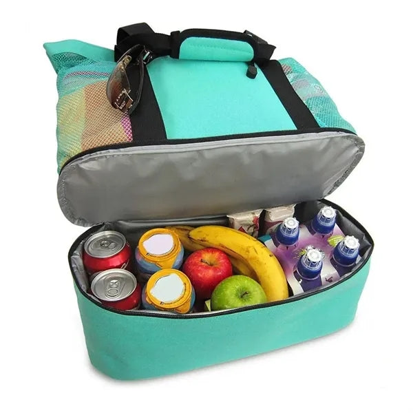 Large Mesh Beach Tote Bag with Detachable Insulated Cooler