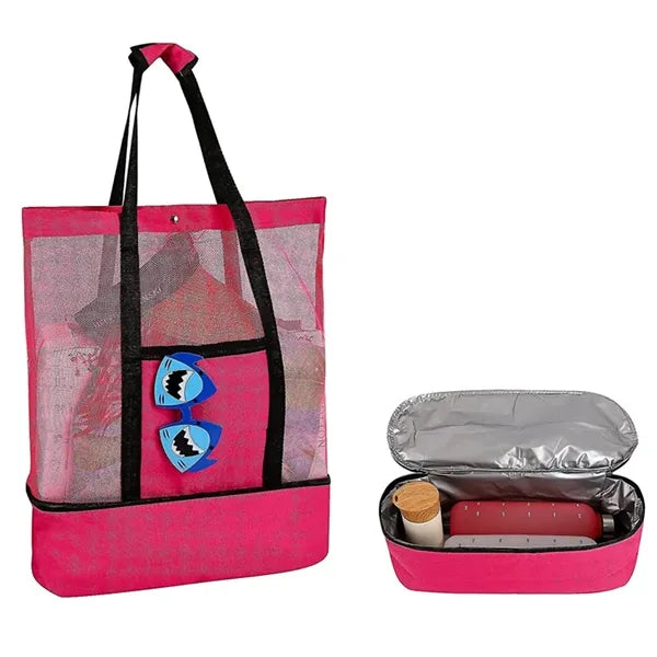 Large Mesh Beach Tote Bag with Detachable Insulated Cooler