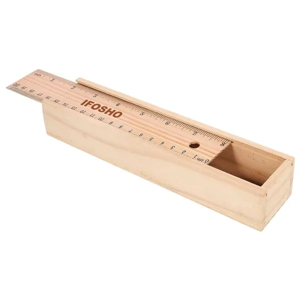 Small Wooden Pencil Case with Ruler Lid