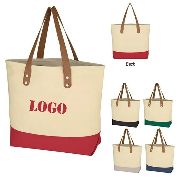 12 OZ Canvas Tote Bag With PU Leather Handle