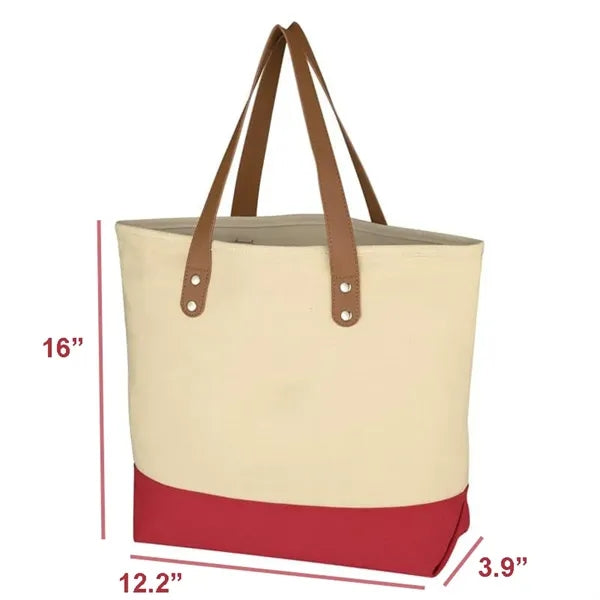 12 OZ Canvas Tote Bag With PU Leather Handle