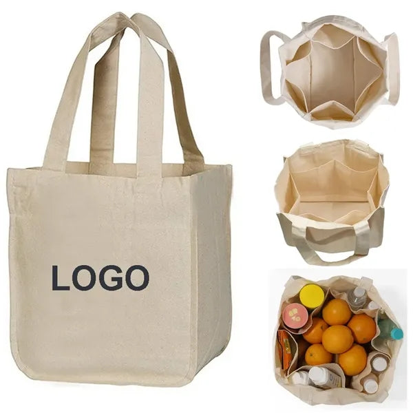 Eco-friendly 12oz Cotton Canvas Tote Bag W/6 Pockets