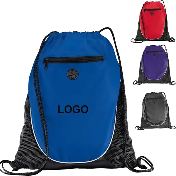 Polyster Drawstring Backpack W/ Earbud Port