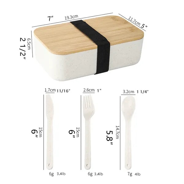 37 Oz Wheat Straw Bento Lunch Box w/Cutlery Set Bomboo Lid
