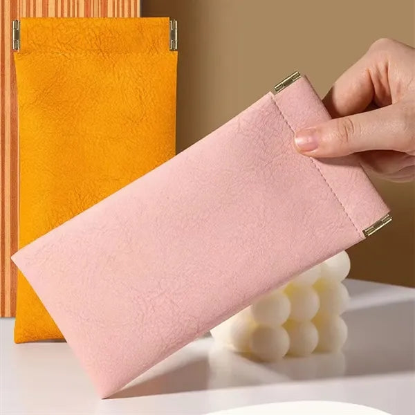 Snap Closure PU Leather Glasses Pouch