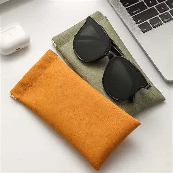 Snap Closure PU Leather Glasses Pouch