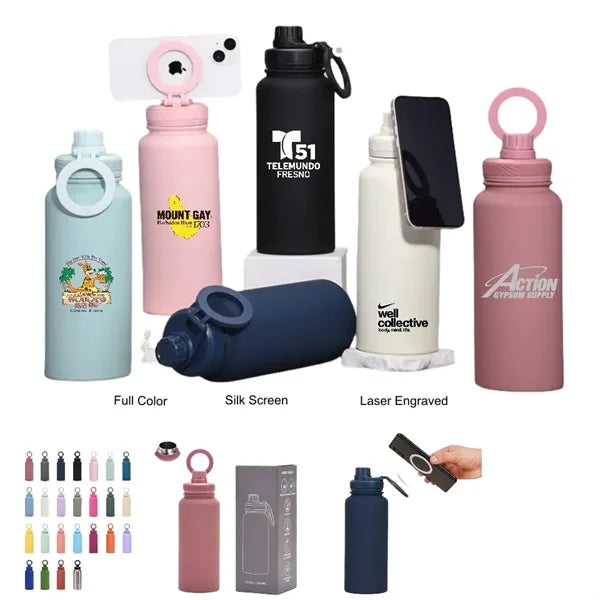 34 oz Vacuum Thermal Water Cup with Rotating Phone Holder