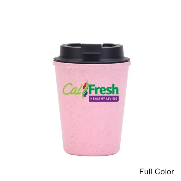 12 oz Mini Double Wall Wheat Straw Coffee Car Cup With Lid
