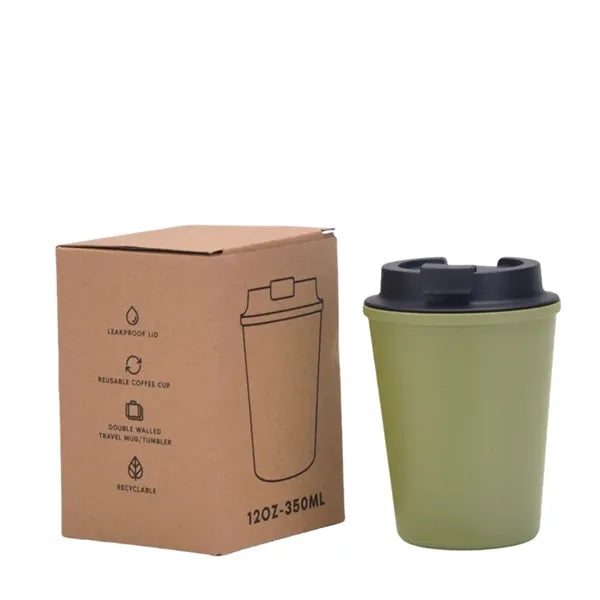 12 oz Mini Double Wall Wheat Straw Coffee Car Cup With Lid