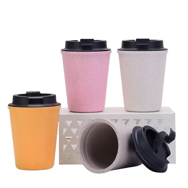 12 oz Mini Double Wall Wheat Straw Coffee Car Cup With Lid