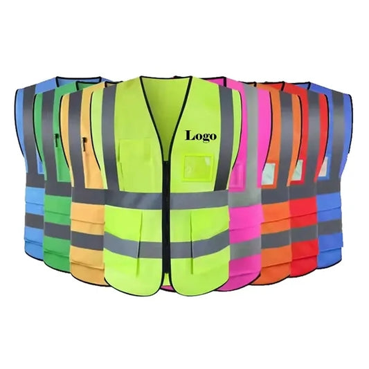 Reflective Safety Vests with Pockets and Zipper
