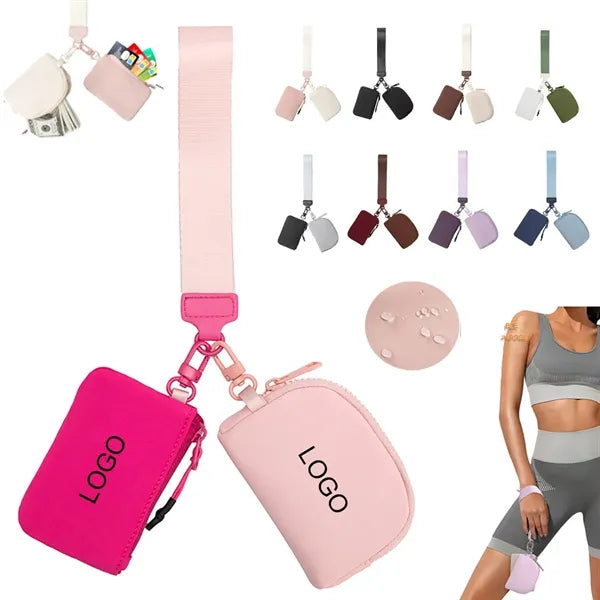 Portable Dual Pouch Wristlet Keychain Wallet With Zipper