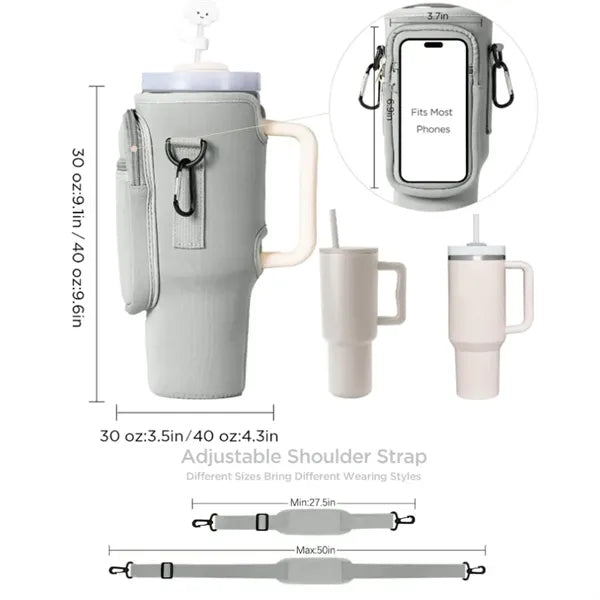 30/40oz Water Bottle Tumbler Carrier Bag w/Phone Pocket