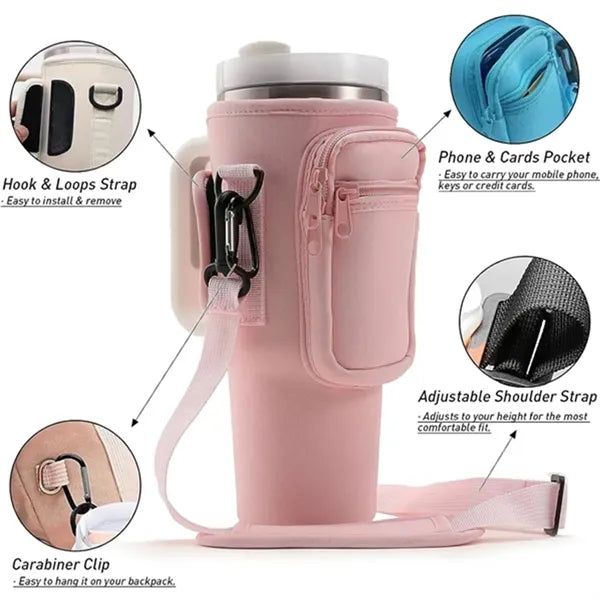 30/40oz Water Bottle Tumbler Carrier Bag w/Phone Pocket