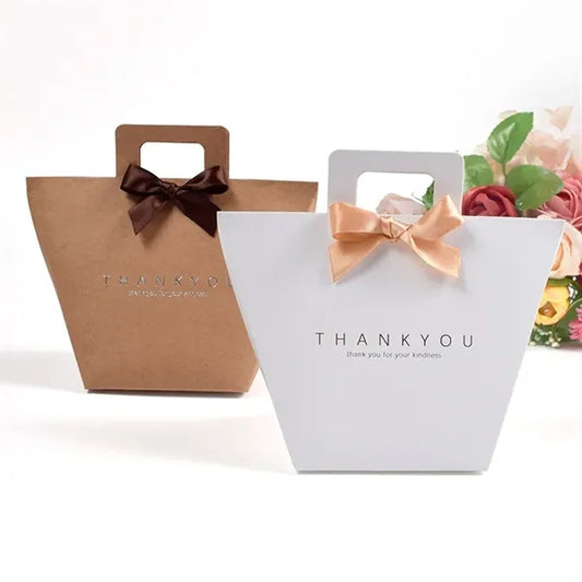 Kraft Paper Handheld Gift Candy Ribbon Tote Treat Bag