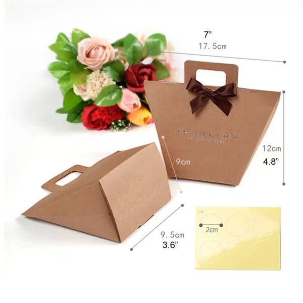 Kraft Paper Handheld Gift Candy Ribbon Tote Treat Bag