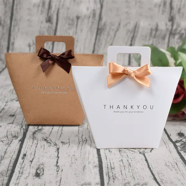 Kraft Paper Handheld Gift Candy Ribbon Tote Treat Bag