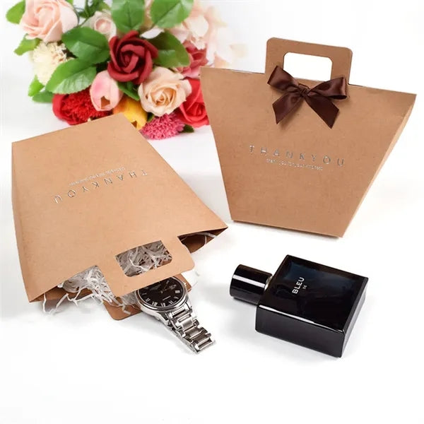 Kraft Paper Handheld Gift Candy Ribbon Tote Treat Bag