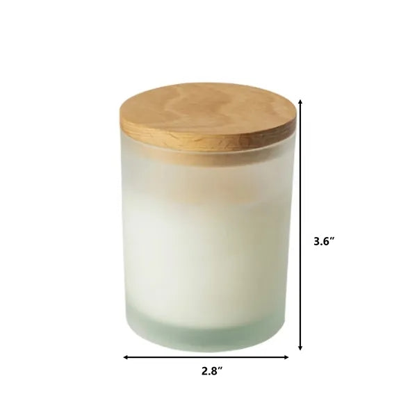 Wax Candle in Colored Frosted Glass Jar with Bamboo Lid