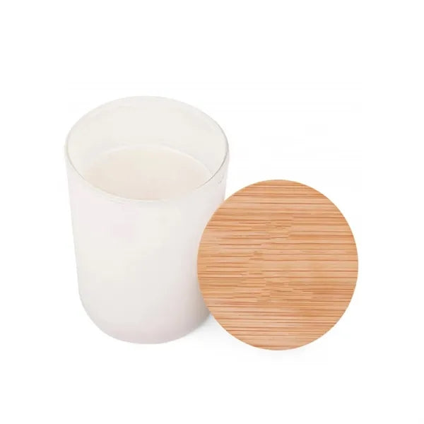 Wax Candle in Colored Frosted Glass Jar with Bamboo Lid