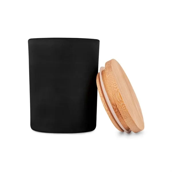 Wax Candle in Colored Frosted Glass Jar with Bamboo Lid