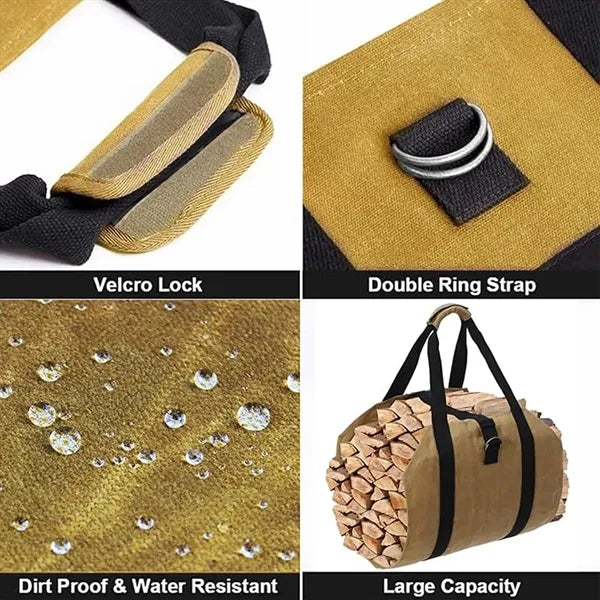 Outdoor Waterproof Canvas Log Firewood Carrier Bag