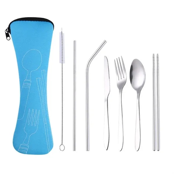 7pcs Cutlery Utensils Straws Kit