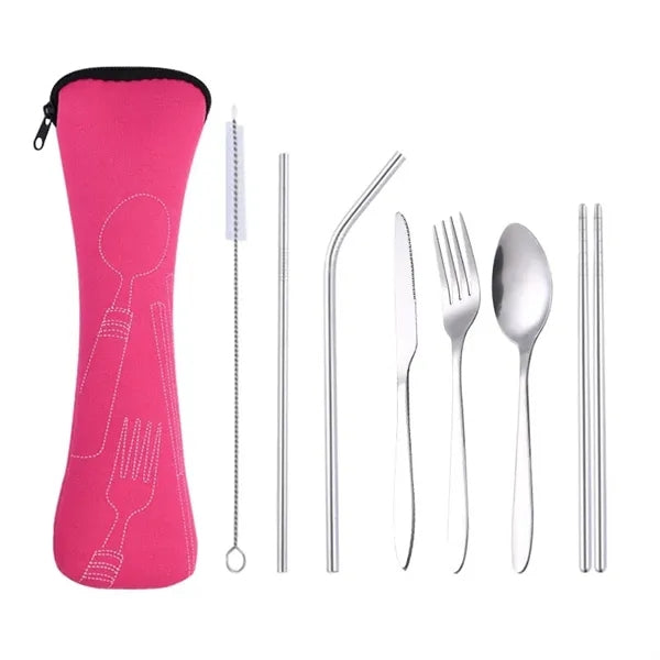 7pcs Cutlery Utensils Straws Kit