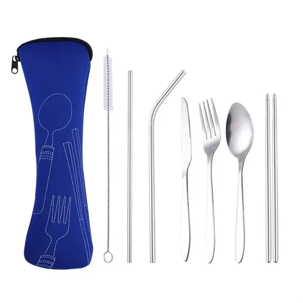 7pcs Cutlery Utensils Straws Kit