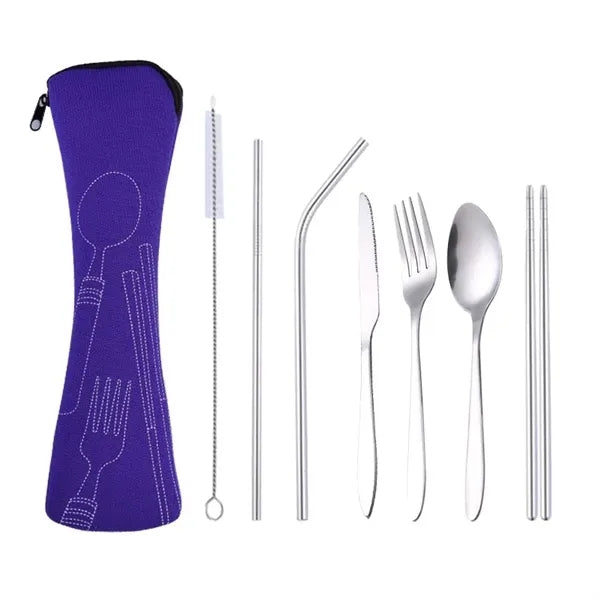 7pcs Cutlery Utensils Straws Kit