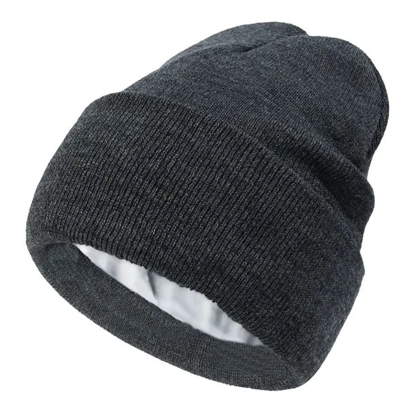 Double Layered Knit Hat Fleece Lined Cuffed Beanie Cap