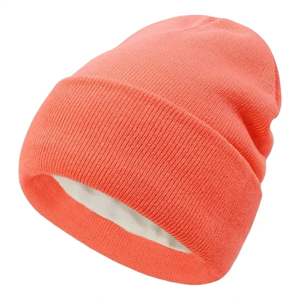 Double Layered Knit Hat Fleece Lined Cuffed Beanie Cap