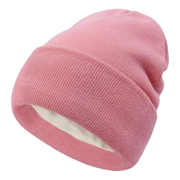 Double Layered Knit Hat Fleece Lined Cuffed Beanie Cap
