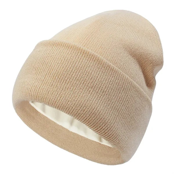 Double Layered Knit Hat Fleece Lined Cuffed Beanie Cap