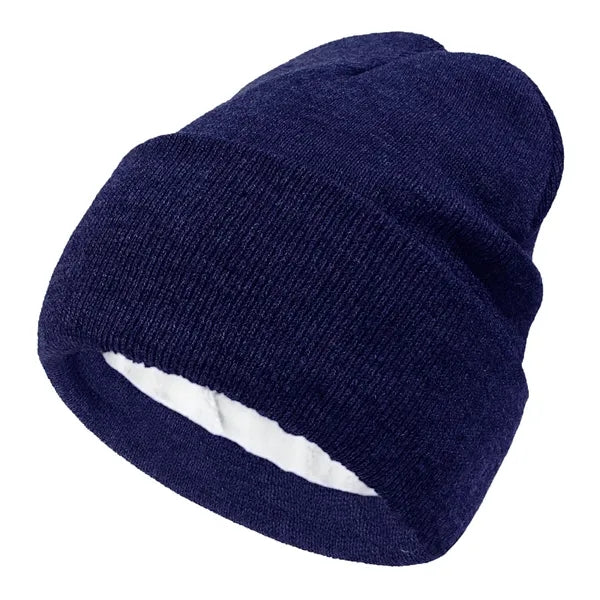 Double Layered Knit Hat Fleece Lined Cuffed Beanie Cap