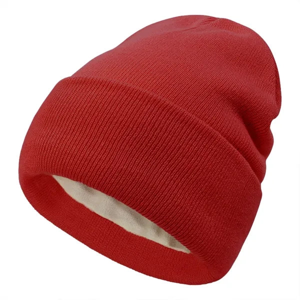 Double Layered Knit Hat Fleece Lined Cuffed Beanie Cap