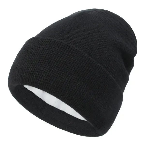 Double Layered Knit Hat Fleece Lined Cuffed Beanie Cap