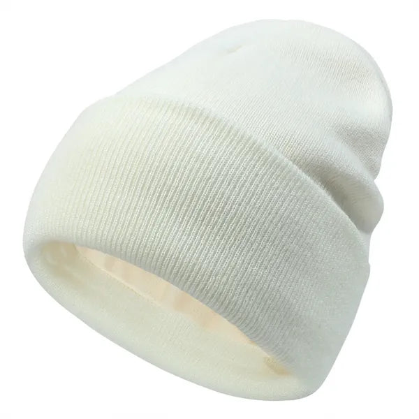 Double Layered Knit Hat Fleece Lined Cuffed Beanie Cap