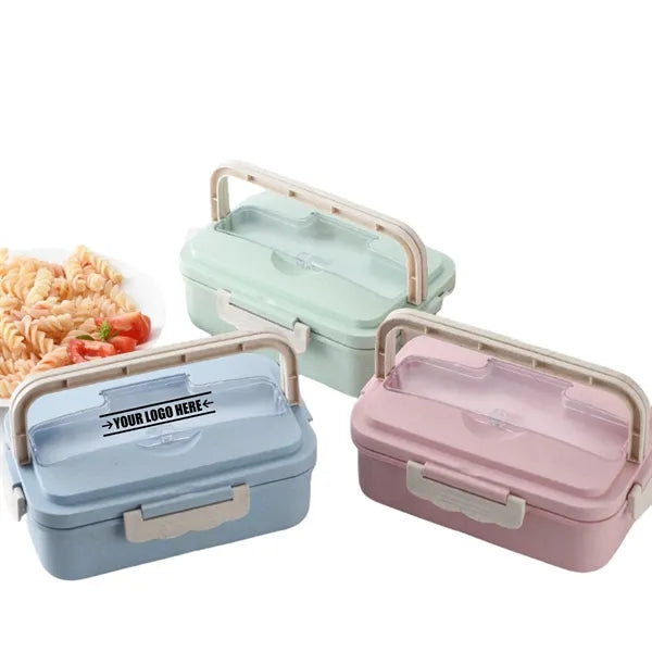 3-Compartment Wheat Straw Lunch Box with Phone Stand